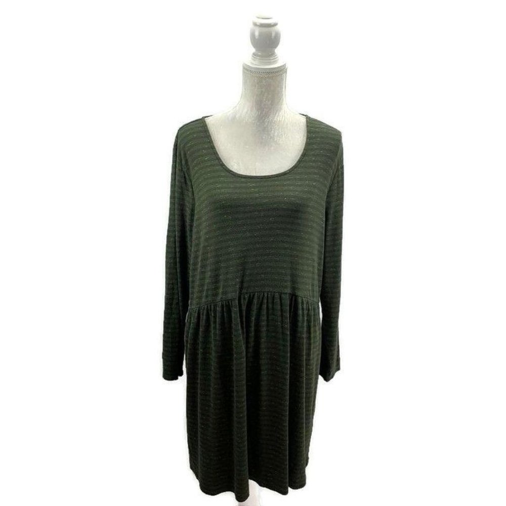 PureJill Womens Dress Cotton Heather Green Stripes Long Sleeve Casual Comfort XL